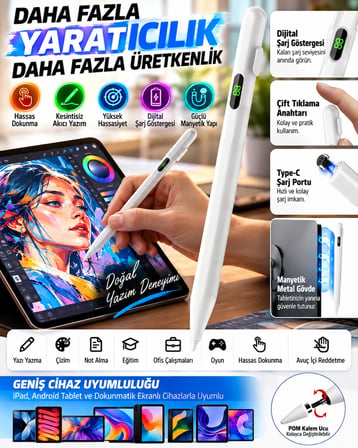 HONOR Pad X8b Kids Edition için Bowie Premium Digital Göstergeli Stylus Dokunmatik Kalem