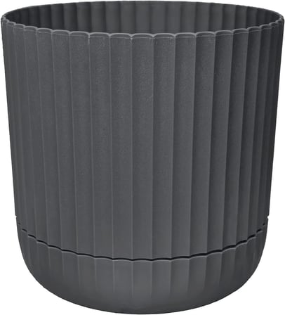 Sütun Saksı Kendinden Tabaklı Drenajlı Plastik Çiçek Saksısı (1 Adet, Antrasit, 7.2 Litre)