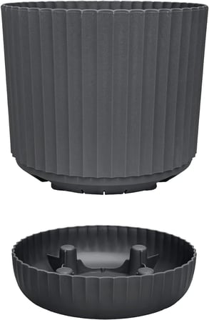 Sütun Saksı Kendinden Tabaklı Drenajlı Plastik Çiçek Saksısı (1 Adet, Antrasit, 7.2 Litre)