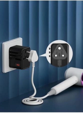 25W Evrensel Seyahat Adaptörü, EU/US/UK/AU Priz Dönüştürücü, 1x USB, 2x Type-C Hızlı Şarj