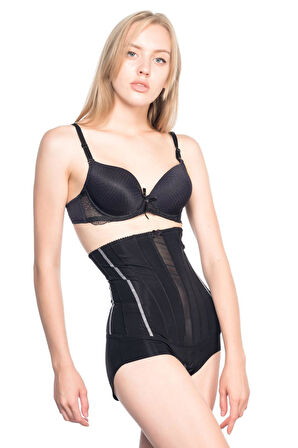 SİYAH MI Emay 2886 Yüksek Bel Tül Slip Lazer Korse