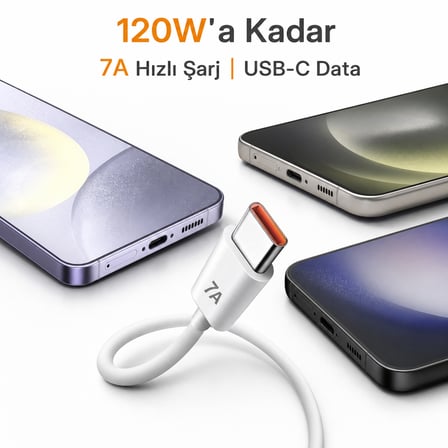 Bowie 120W 6A USB-C Hızlı Şarj Data Kablosu Samsung Galaxy S25 S24 S23 Serisi