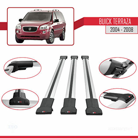 Buick Terraza CXL 2004-2008 Arası ile Uyumlu FLY Model Ara Atkı Tavan Barı Gri 3 Adet