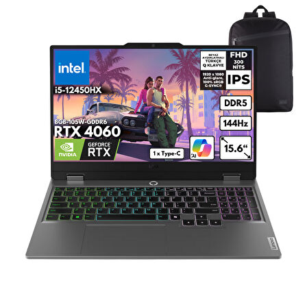 Lenovo LOQ i5-12450HX 12-GBDDR5 2 TBSSD RTX4060 (8GB-105W) 15.6" FHD Windows 10 Pro + HMF Sırt Çantası 83GS00PHTRHMF77