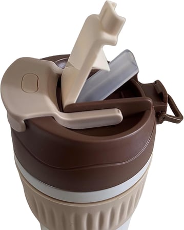 ÇİFT KAPAKLI PİPETLİ YENİ SERİ STAINLESS STEEL 450 ml SICAK/SOĞUK MAG BARDAK TERMOS (kahve)