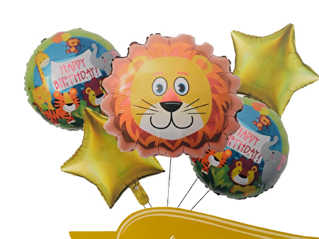 FOLYO BALON BUKET SETİ HAPPY BİRTHDAY ASLAN MODELİ 5'Lİ D.Ü 30TL