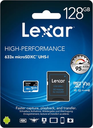128GB 633x MicroSDXC UHS-I U3 100/45 MB/sn Yüksek Performanslı MicroSD Hafıza Kartı