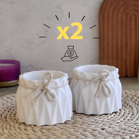 İkili Set, İskandinav Tarz Beyaz Beton Saksı - Minimal Dekoratif Saksı Seti