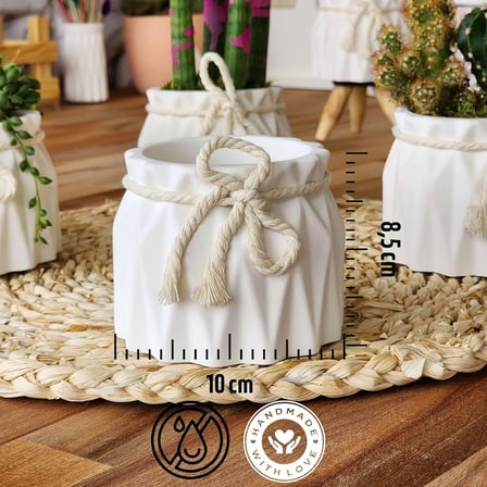 İkili Set, İskandinav Tarz Beyaz Beton Saksı - Minimal Dekoratif Saksı Seti