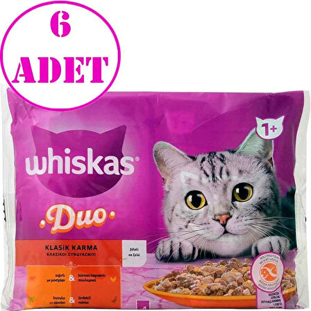 Whiskas Duo Klasik Karma Lezzetler Kedi Yaş Maması 4'lü 6 AD