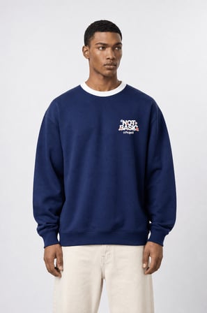 Erkek Not Basic Project Baskılı Oversize Sweatshirt Lacivert