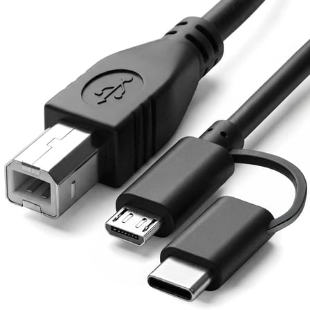 Type-C + Micro USB to USB-B Yazıcı/MIDI Bağlantı Kablosu (1 METRE) - Printer, Tarayıcı, MIDI Klavye, Ses Kartı, Dijital Piyano - DJ ve Müzik Ekipmanları Uyumlu
