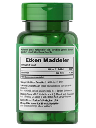     Puritan's Pride Selenyum 200 Mcg 100 Tablet 
