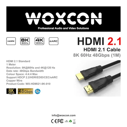 Hdmi 2.1 Kablo - 8K 60Hz, 4K 120Hz, 4K 60Hz, eARC, HDR, D-HDR, HDCP2.2, Dolby Vision, Dolby Atmos (1 Metre)