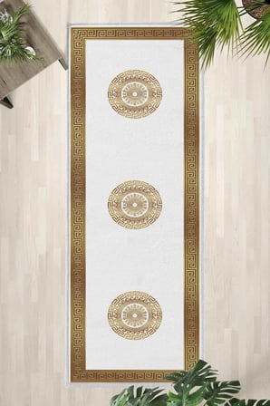 Yıkanabilir Kaymaz Versace Golday Düz Dijital Baskılı Yolluk Halı Tüy Tutmaz Gold