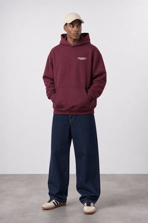 Erkek Absofuckinlutely Baskılı Oversize Hoodie Bordo