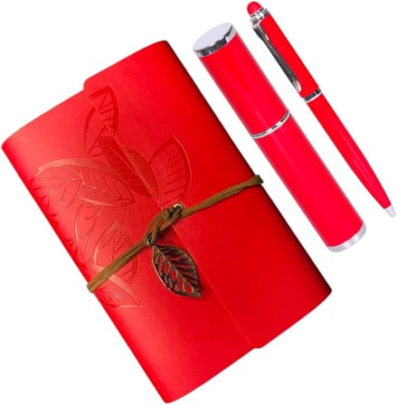 MR SHOPPİNG Deri Kraft Kağıtlı Defter ve Kalem Seti Hediye Seti Özel Tasarım (Kırmızı)