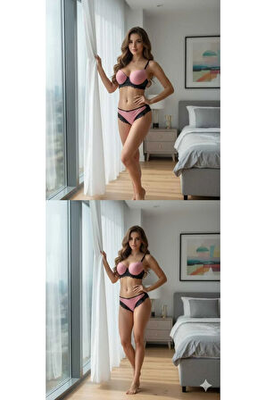 Sütyen Külot Takım Şık Gece Dolgusuz Destekli Ayarlanabilir Askı B Cup İç Çamaşırı Takımı