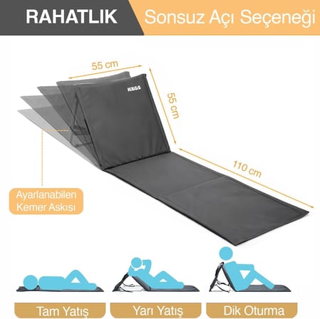Katlanabilir Sırt Destekli Kamp ve Plaj Matı, Katlanır Şezlong, Plaj Zemin Sandalyesi, Fermuar Cepli, Kamp, Piknik, Havuz Başı, Deniz, Plaj için Mat, Mavi
