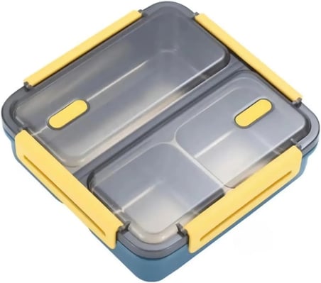 Vagonlife Bento 950ml Lunchbox Tek Katlı 3 Bölmeli Çelik Sefer Tası Yemek Kutusu (Lacivert-Sarı)