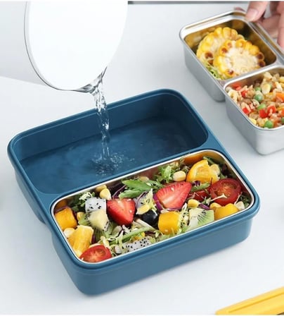 Vagonlife Bento 950ml Lunchbox Tek Katlı 3 Bölmeli Çelik Sefer Tası Yemek Kutusu (Lacivert-Sarı)