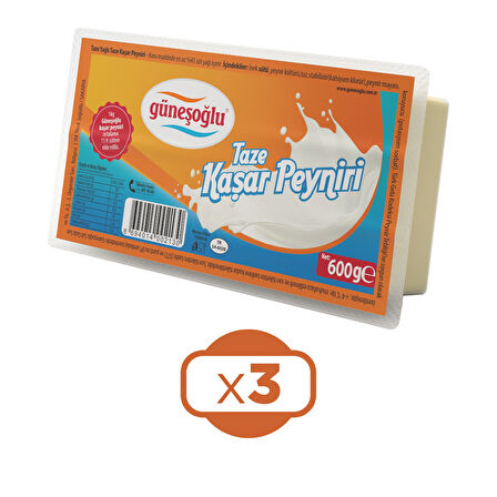 Güneşoğlu Kaşar Peyniri 600 gr x 3 Adet