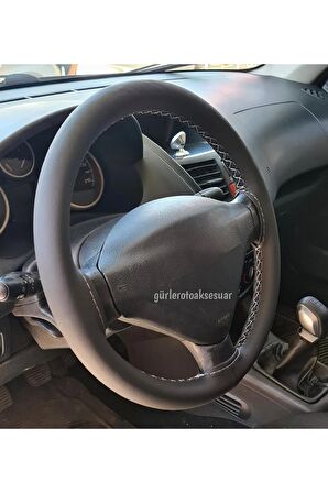 Peugeot 207 Uyumlu Dikmeli Direksiyon Kılıfı Kokusuz Terletmez Soft Gri Ipli(38×10CM)