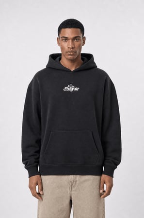 Erkek Sonar Nakışlı Oversize Hoodie Siyah