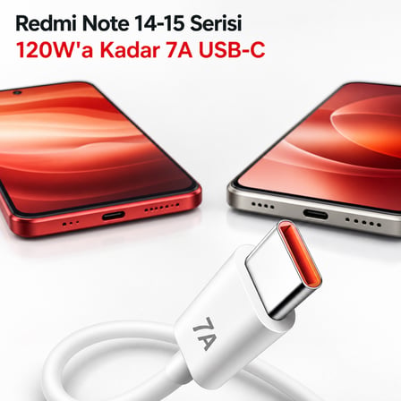 Bowie 120W 7A USB-C Hızlı Şarj Data Kablosu Redmi Note 14 Note 15 Serisi