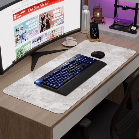Beyaz Mermer Desenli Oyuncu Gaming Mouse Pad Kauçuk Kaymaz Taban Mousepad (V4, 90x40 XXL)