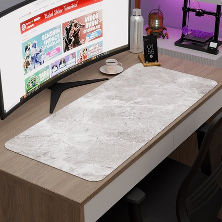 Beyaz Mermer Desenli Oyuncu Gaming Mouse Pad Kauçuk Kaymaz Taban Mousepad (V4, 90x40 XXL)