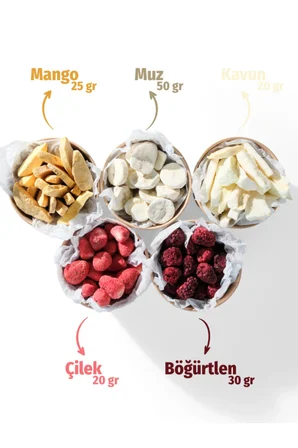 Freeze Dried Tadım Paketi 5'li  Çilek Mango Muz Kavun Böğürtlen Kuru Meyve Cipsi Seti