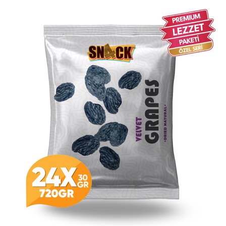 Snack Siyah Kuru Üzüm 24x30 gr Premium Doğal Çekirdeksiz Atıştırmalık Paketi 720 gr