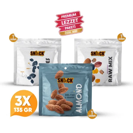 Snack Sağlıklı Atıştırmalık Paketi 3x135 Gr Çiğ Karışım Premium Set 405 Gr