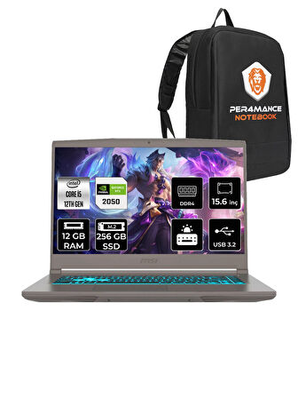 MSI Thin 15 i5 12450H 12GB 256GB SSD RTX2050/4GB 15.6" FHD 144HZ FDOS B12UCX20TR & PER4 ÇANTA