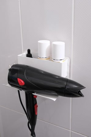 Beyaz Metal Yapışkanlı Saç Kurutma Askısı, Yapışkanlı Banyo Düzenleyici Organizer Fön Makinelik MT83B
