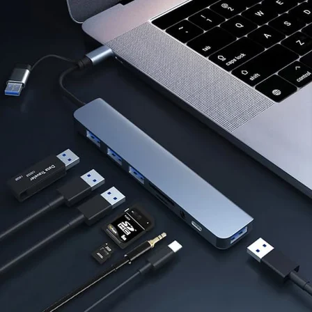 Çoklayıcı Adaptör 8 in 1 USB/Type-c To USB A, USB C Macbook uyumlu Çevirici Adaptör Çok Portlu Çoklayıcı 8in1 USB HUB Titanyum Renk BYL2218TU