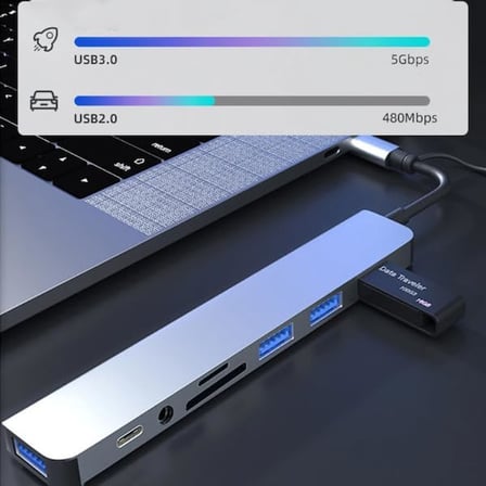 Çoklayıcı Adaptör 8 in 1 USB/Type-c To USB A, USB C Macbook uyumlu Çevirici Adaptör Çok Portlu Çoklayıcı 8in1 USB HUB Titanyum Renk BYL2218TU