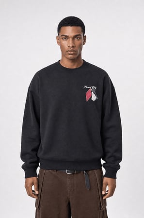 Erkek Members Only Baskılı Oversize Sweatshirt Siyah