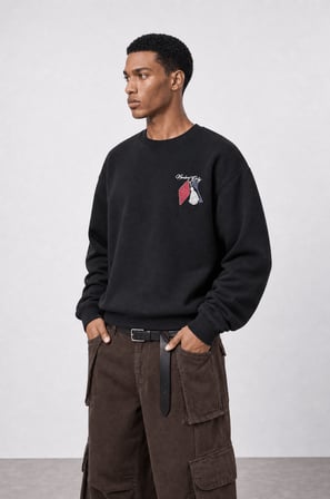 Erkek Members Only Baskılı Oversize Sweatshirt Siyah