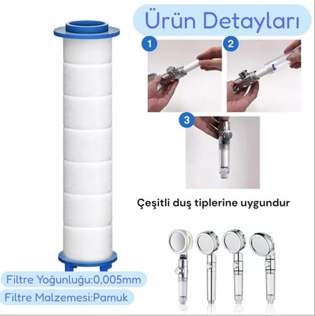 4'lü Set Filtreli Duş Başlığı 6 Fonksiyonlu Yüksek Basınçlı, Yapışkanlı Askı, Örgülü Hortum ve Yedek Filtre Seti