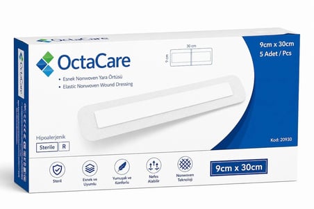 Octacare Esnek Steril Nonwoven Yara Örtüsü 9cm×30cm (5 Adet)