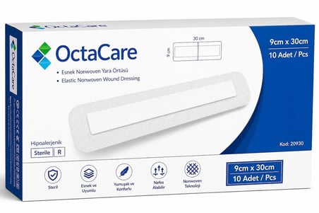 Octacare Esnek Steril Nonwoven Yara Örtüsü 9cm×30cm (10 Adet)