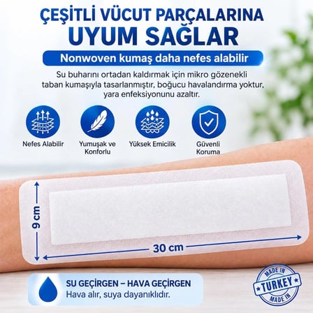 Octacare Esnek Steril Nonwoven Yara Örtüsü 9cm×30cm (10 Adet)