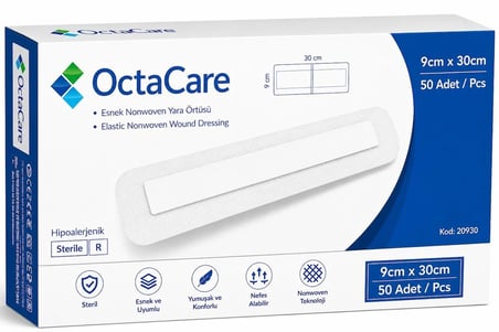 Octacare Esnek Steril Nonwoven Yara Örtüsü 9cm×20cm (50 Adet)