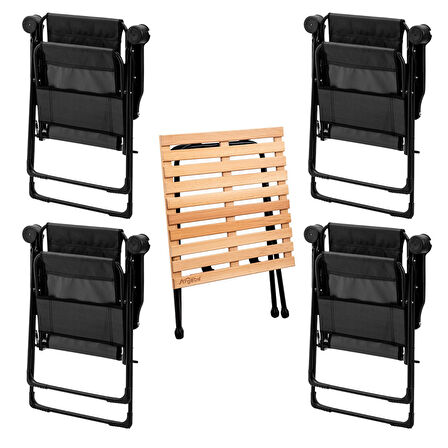 4 Adet Katlanır Kamp Sandalyesi ve Masa Seti - Rest - Siyah - 130 KG Taşıma