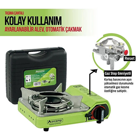 Orcamp Tekli Çantalı Mini Portatif Ocak Yeşil CK-506