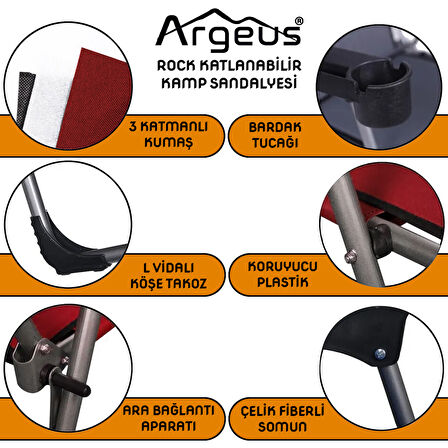 Argeus Rock Elite 4'lü Bardaklıklı Kamp Sandalyesi ve Masa Seti - Kahve - Taşıma Çantalı - Alüminyum Masa