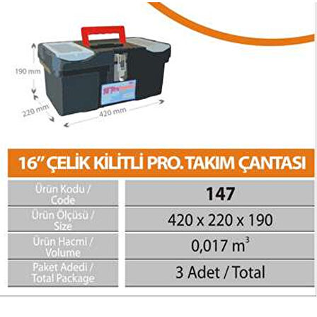 22" Çelik Kilitli Takım Çantası Kod 180/M