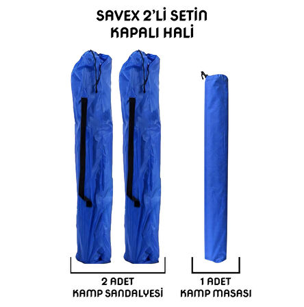 Savex 2'li Bardaklı Katlanabilir Sandalye ve Masa Seti - Mavi (DY.001)